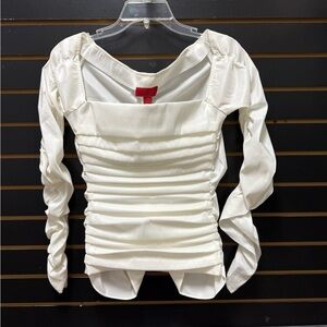 JS Collections White Ruched Satin Long Sleeve Blouse 14